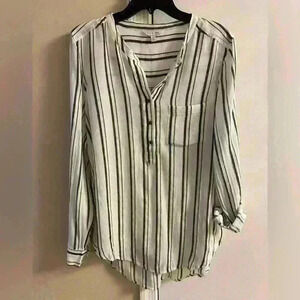 Lucky Brand‎ Blouse Pop Over High Low Hem Striped Medium